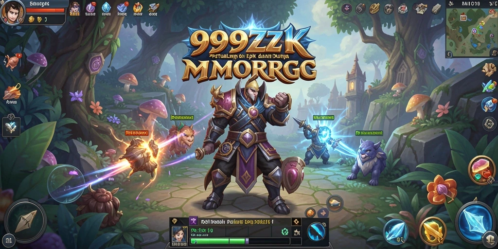 Tangkapan layar 999ZK menampilkan pertempuran epik dalam dunia MMORPG yang luas.