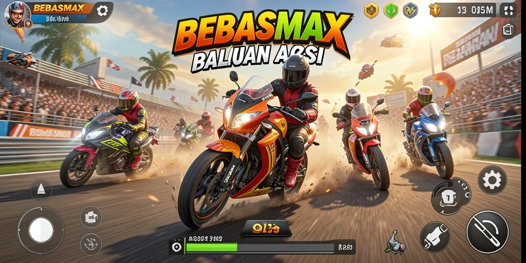 Tampilan gameplay epik dari balapan motor di BEBASMAX.