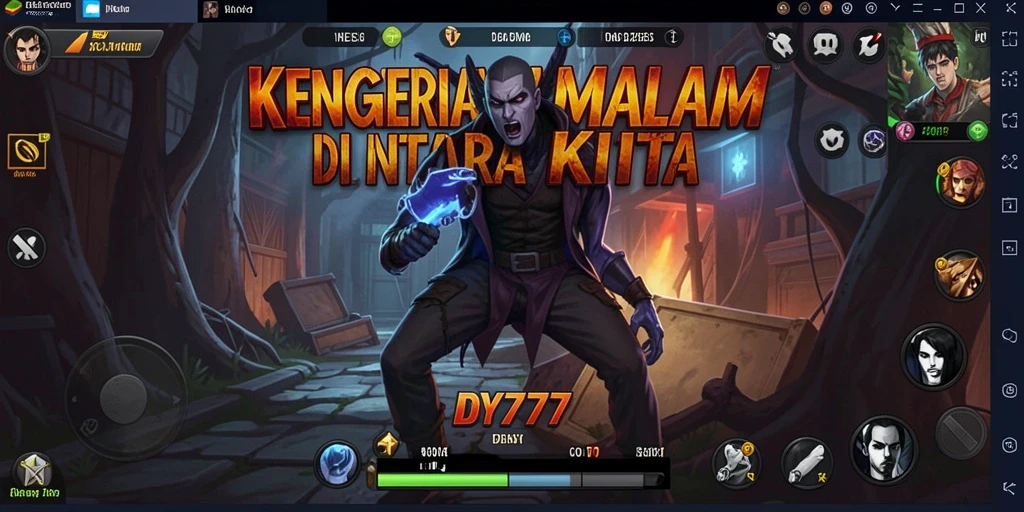 Tangkapan layar DY777 menunjukkan suasana menyeramkan saat menjelajahi rumah berhantu.