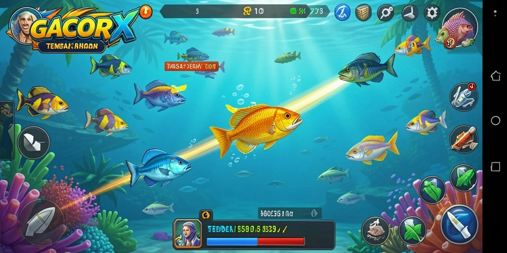 Screenshot gameplay GACORX menampilkan aksi menembak ikan yang seru.