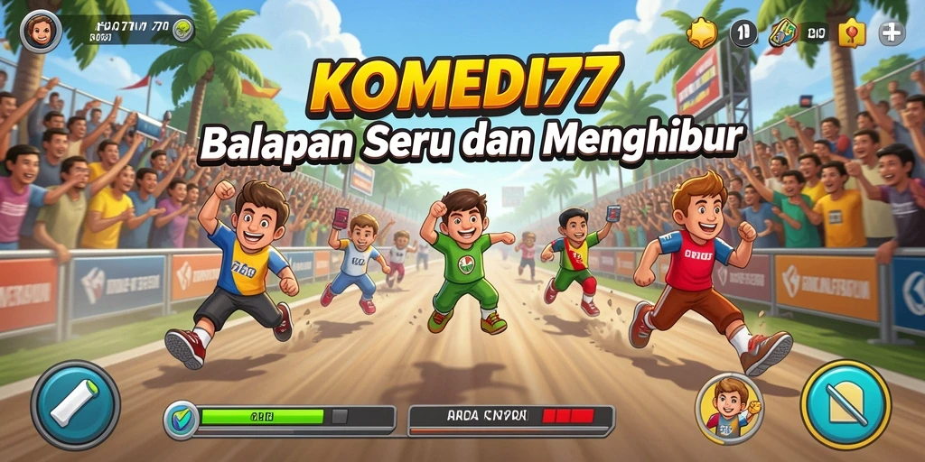 Gameplay seru KOMEDI77 dengan karakter lucu dan balapan menegangkan.