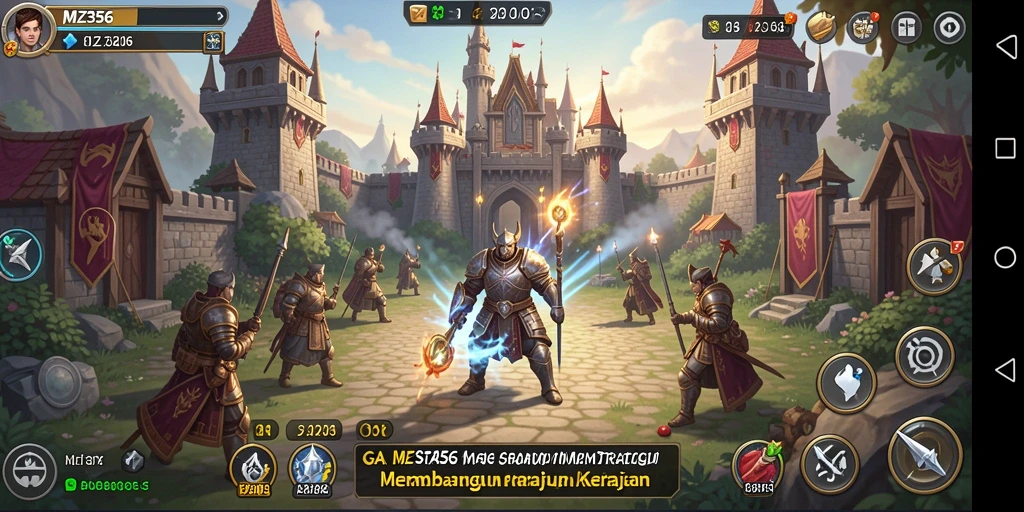 Screenshot utama MZ356 menampilkan aksi pertempuran strategi yang intens.