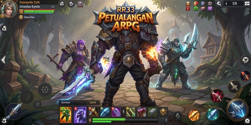 Tangkapan layar gameplay ARPG RR33 yang menampilkan pertempuran seru.
