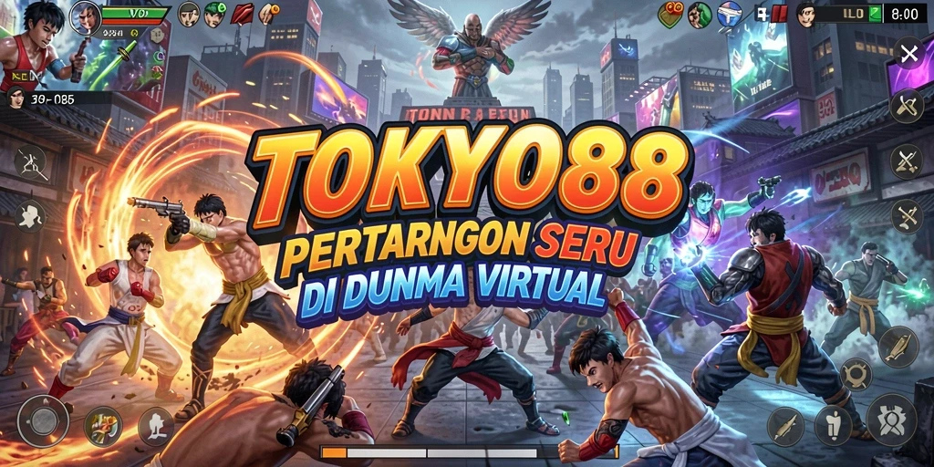 Tangkapan layar utama dari gameplay <strong>TOKYO88</strong> menunjukkan pertarungan seru di arena Tokyo.