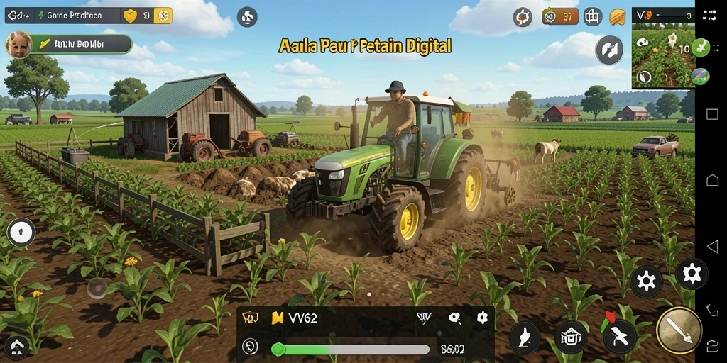 Tampilan gameplay pertanian interaktif di VV62.